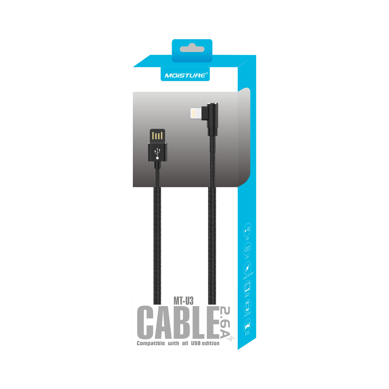 Moisture 2.6A Premium Full Steel USB TO 8PIN Cable In Black
